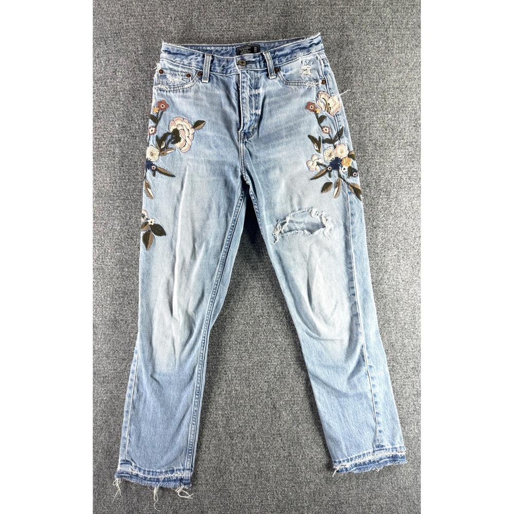 Abercrombie &‎ Fitch Annie High Rise Gf Embroidered Distressed Jeans 24/00R